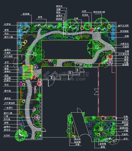 某高级私家花园景观规划设计cad施工总平面图标注详细