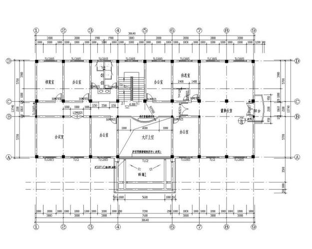 四层办公室框架结构施工图cad含建筑图