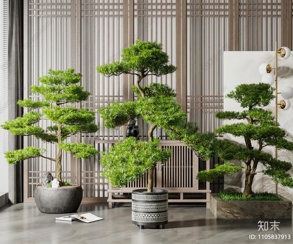 新中式绿植盆栽组合3d模型下载
