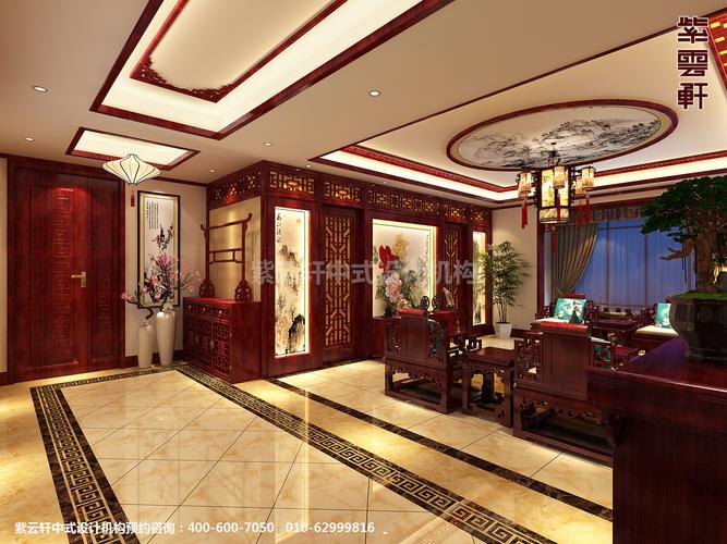 天津书画家住宅中式设计案例客厅中式装修效果图