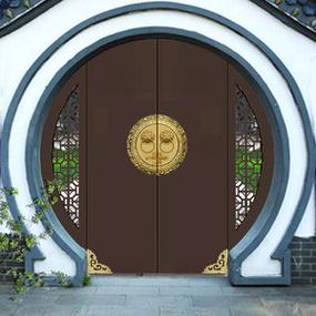 中式月亮门圆形门户外庭院门圆门洞苏式徽派门单开门双开门铜拉手