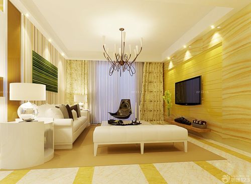 温馨简约风格客厅黄色墙面装修效果图