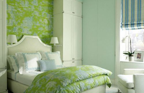 卧室绿色花纹墙纸装修效果图