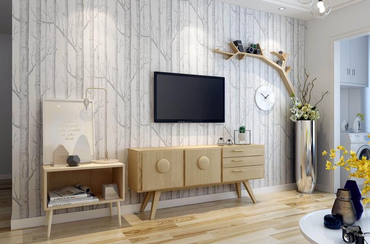 简约北欧风格客厅壁纸电视墙装修效果图