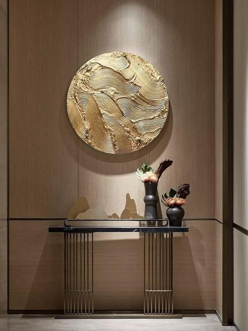 新中式圆形进门玄关墙面装饰3d立体抽象餐厅高档轻奢创意书房挂件