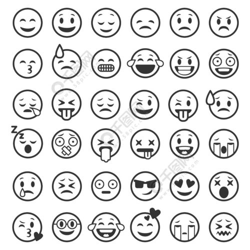 心情平面向量分离集图释大纲表情符号面对图释滑稽的微笑线黑色图标