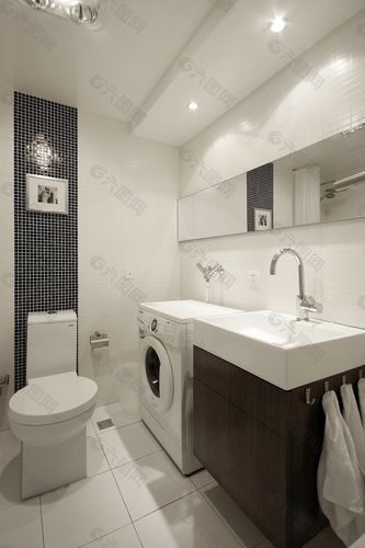 简约风室内设计卫生间洗衣机效果图装饰装修素材免费下载图片编号