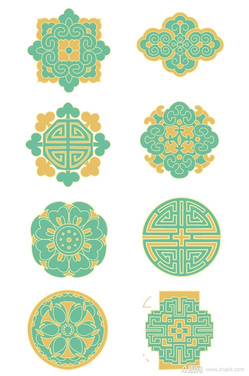 中国风中式传统装饰纹样图案免扣元素模板下载