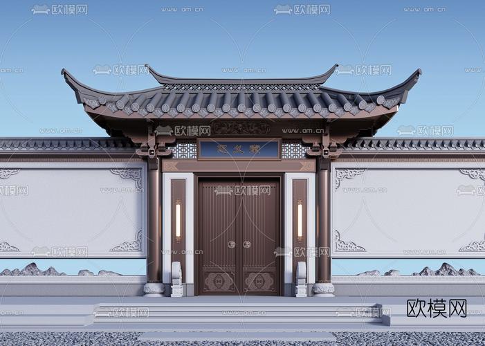 中式古建大门门头3d模型