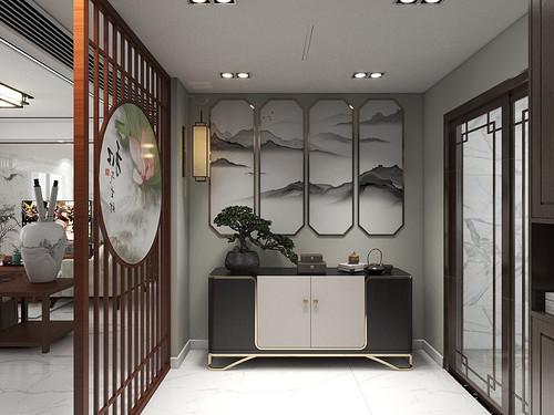 120平米新中式风格五室玄关装修效果图背景墙创意设计图