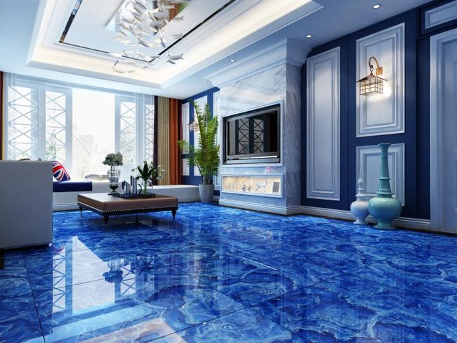 蓝色海洋仿大理石瓷砖800x800客厅全抛釉地砖背景墙砖防滑地板砖壹德