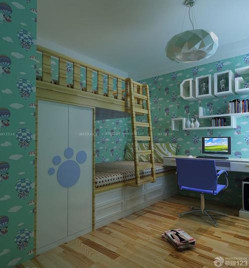 9平米卧室儿童高低床摆放效果图装修123效果图