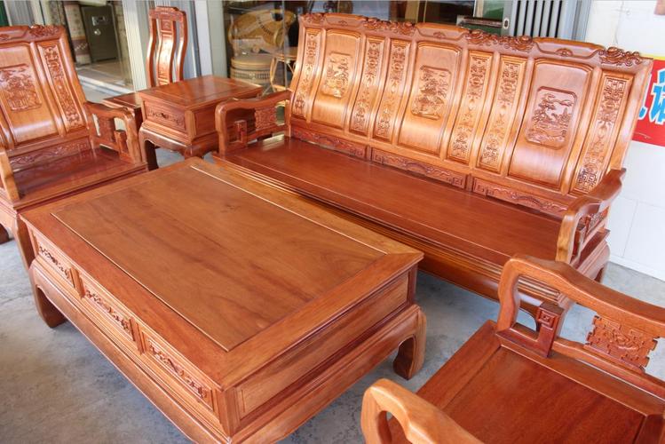 红木家具菠萝格山水沙发5件套实木客厅用配茶几新古典中式沙发