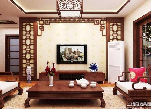 家庭中式装修电视背景墙壁纸效果图
