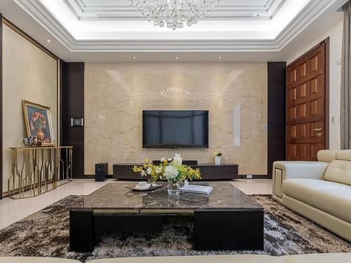 306平米欧式风格别墅客厅装修效果图电视墙创意设计图