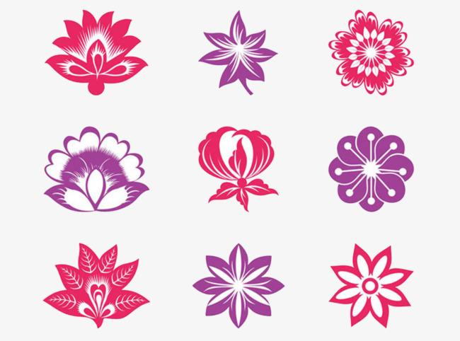 国花牡丹线性矢量图花朵中国纹样