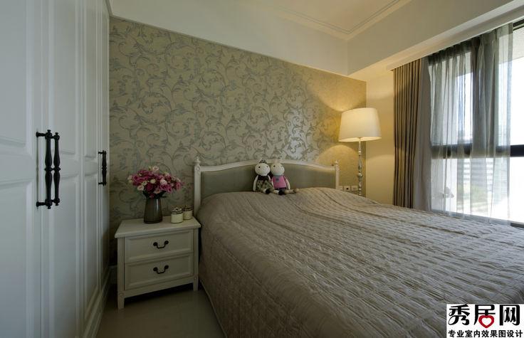 卧室床背景墙金色暗花壁纸造型设计图