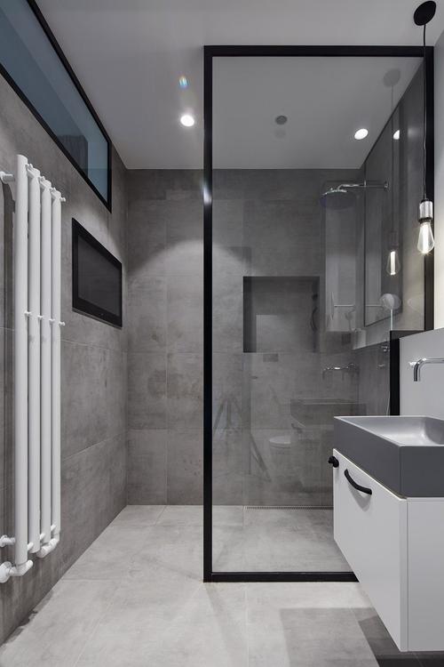 卫生间玻璃隔断效果图灰色浴室效果图