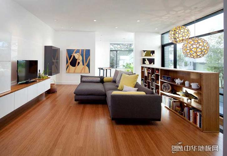 现代实木地板别墅客厅木地板装修效果图