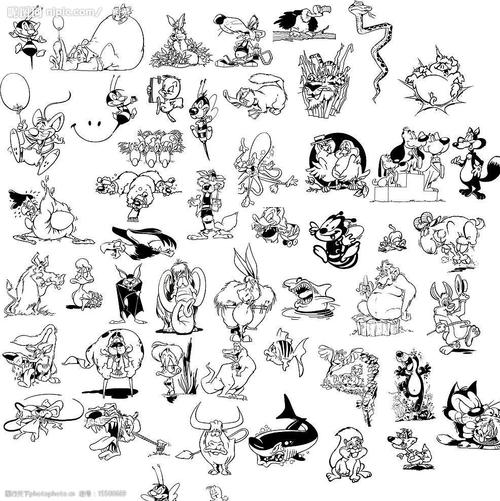 50款黑白卡通动物矢量素材图片