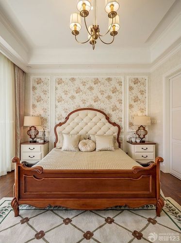 法式风格卧室床头背景壁纸效果图