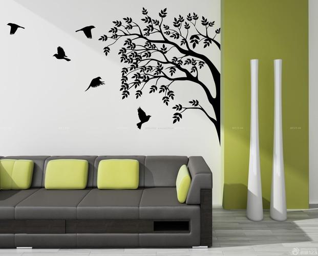 最新时尚沙发背景墙墙体彩绘图片