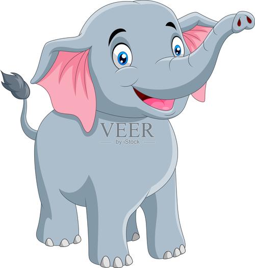 一个可爱的卡通大象微笑插画图片素材