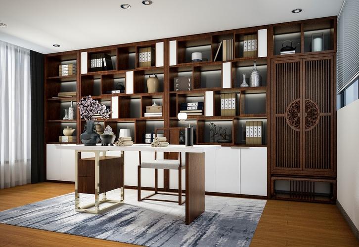 235平米新中式风格别墅书房装修效果图书柜创意设计图