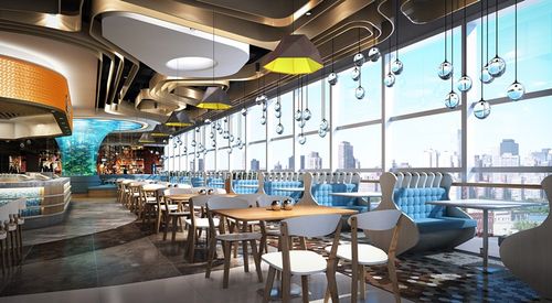 在美食广场设计项目上金枫设计师赋予了美食广场个性鲜明的海洋主题