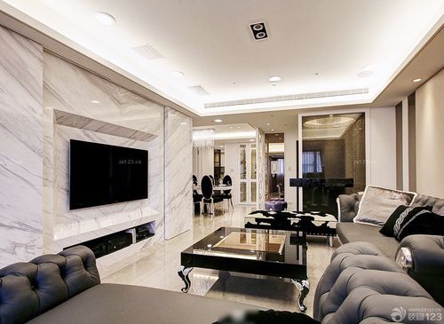 两层别墅客厅石材电视背景墙效果图片大全装修123效果图