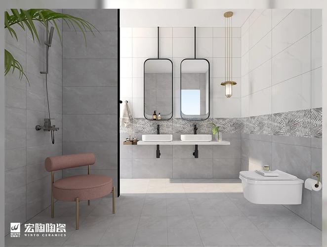 宏陶白色瓷砖地砖浴室装修效果图