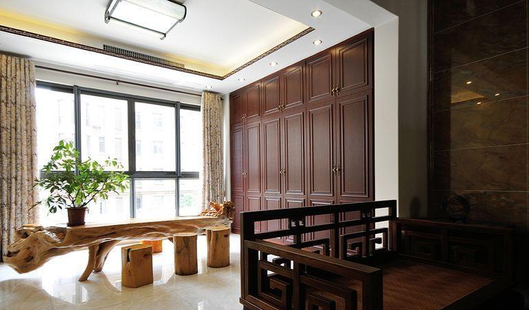 中式风格复式客厅储物柜装修效果图