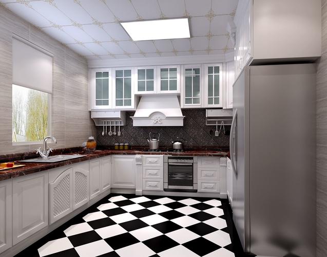 小户型黑白瓷砖厨房装修效果图