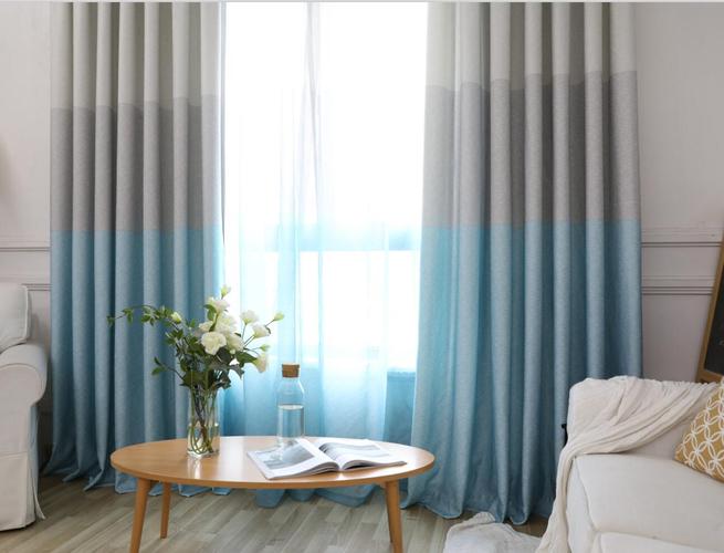北欧风格窗帘布遮光卧室ins三色拼接客厅遮光窗帘成品简约现代