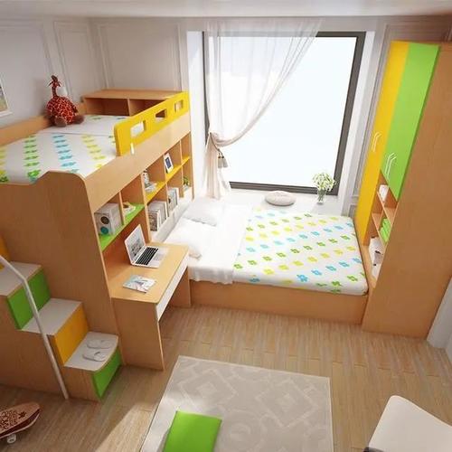 上述的这几种设计都是为单个孩子设计的儿童房假如生了二胎房间