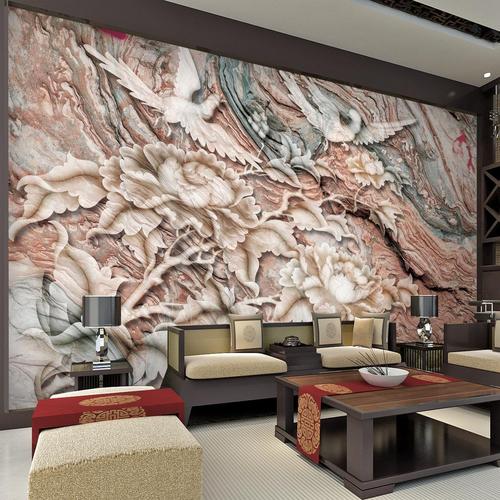 新中式风格客厅浮雕背景墙装修效果图