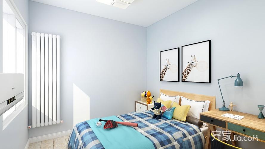 浅蓝和白色相间比较清新舒适墙面和客厅一样采用的灰色乳胶漆.