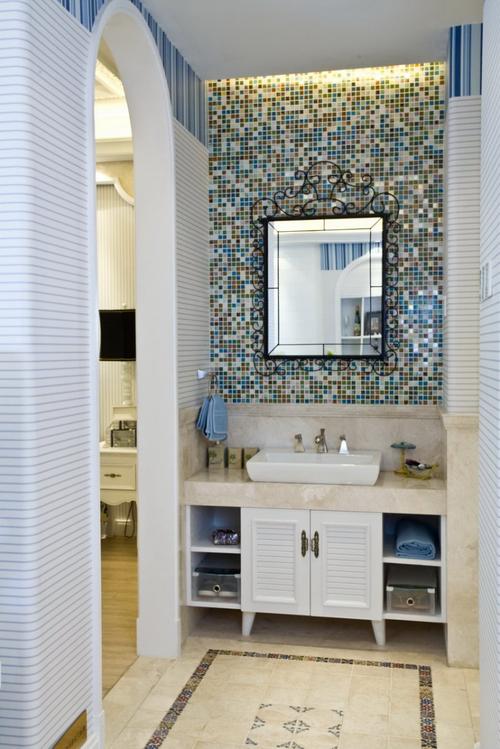 欧式卫生间马赛克墙砖效果图简易洗面盆图片