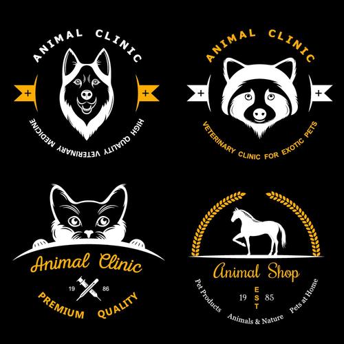 黑白动物标志矢量图片小猫马小熊狼个性炫彩标志标志图形logo