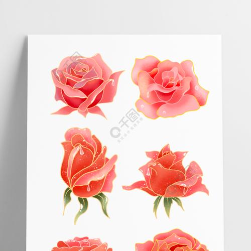 手绘插画红色玫瑰花装饰图案元素