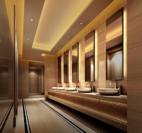 现代风工装设计酒店洗手间洗手台装修效果图
