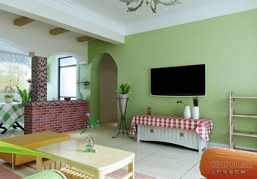 田园风格浅绿色电视背景墙装修效果图