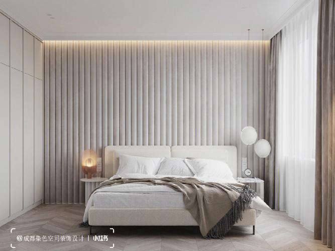 今天分享一套现温馨的极简风卧室的装修图9699主卧设计以白色基调