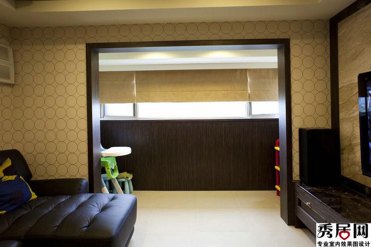 客厅和阳台垭口包黑胡桃色木质门套装修效果图