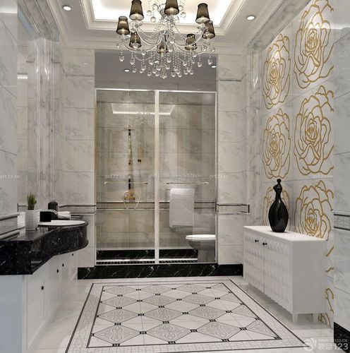 现代欧式风格卫生间瓷砖拼花装饰图片设计装修123效果图