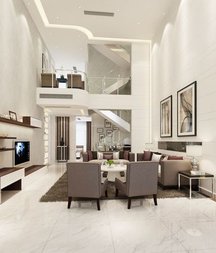 现代简约三层别墅设计客厅地毯效果图片