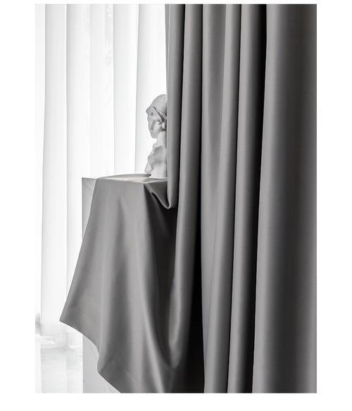 窗帘遮光年新款卧室客厅隔音挂钩式纯色灰色防光遮阳布全遮光精纺缎