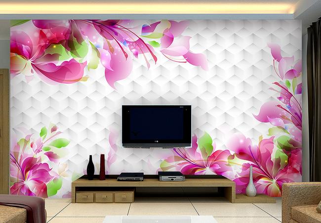 梦幻花卉3d客厅电视背景墙装饰画墙画