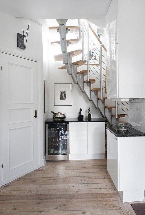 两室一厅门整体橱柜简约楼梯纯白清新的开放式厨房装修图片效果图大全