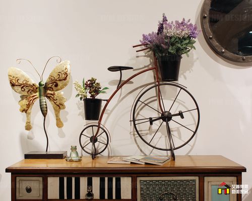 家里的小物件金属铁落地摆件复古怀旧花盆书房自行车美式乡村